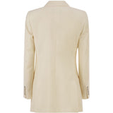 Blazer doppiopetto con revers a lancia bikini in bianco 