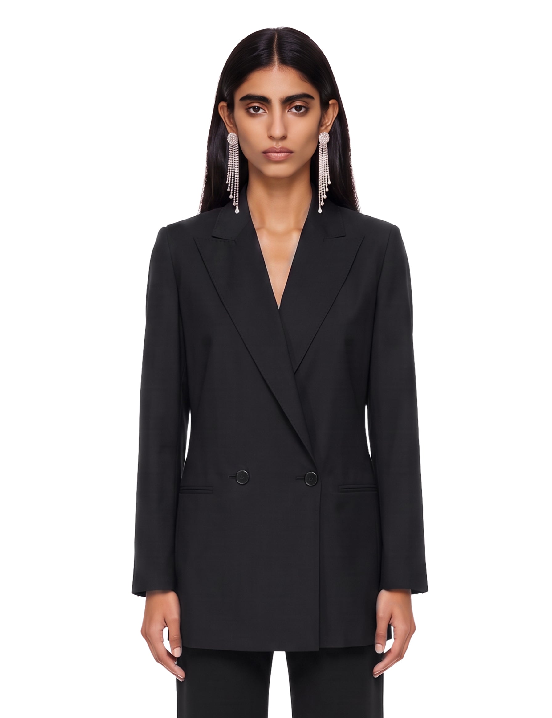 Blazer doppiopetto con revers a lancia bikini in nero 