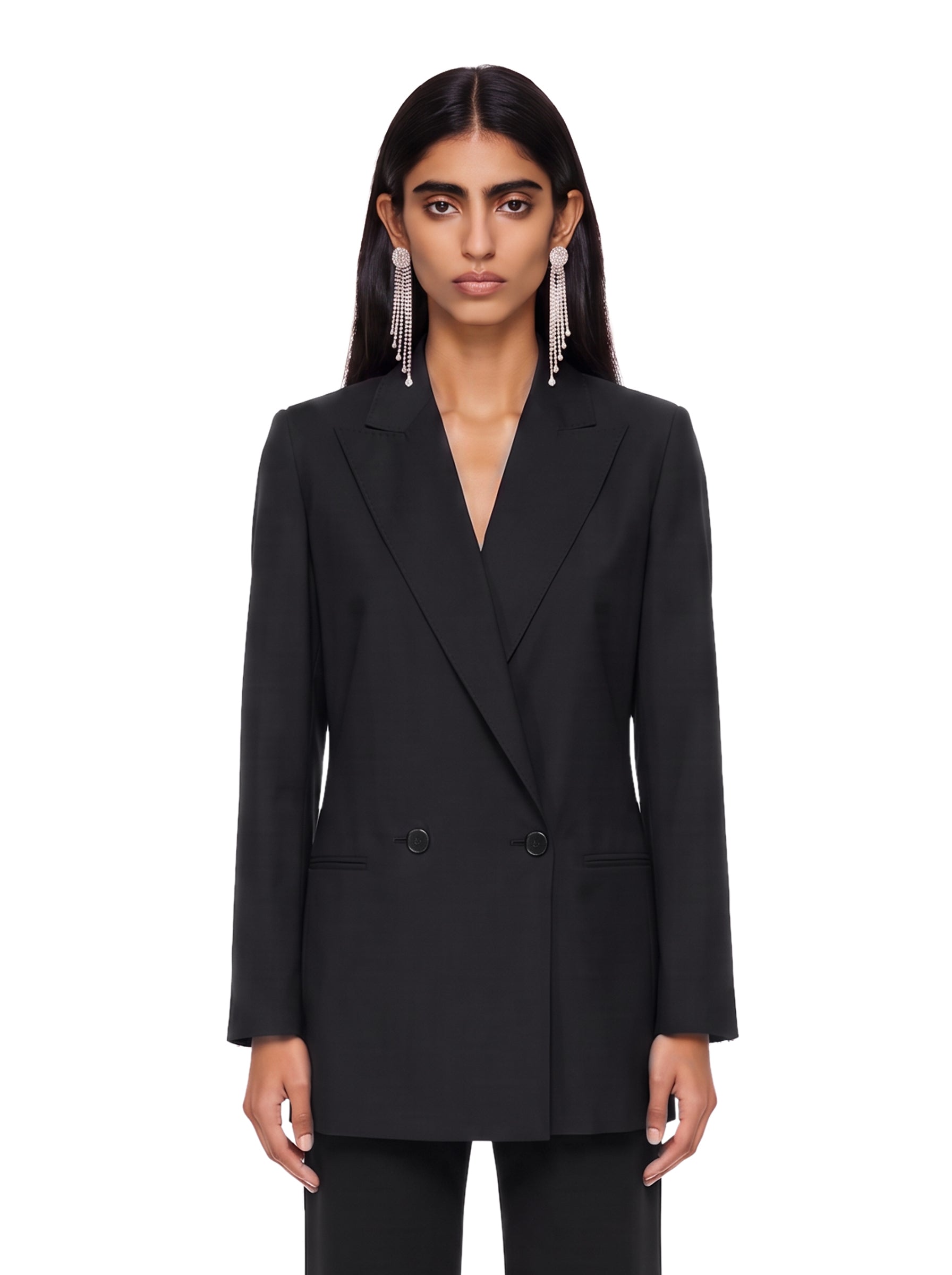 Blazer doppiopetto con revers a lancia bikini in nero 