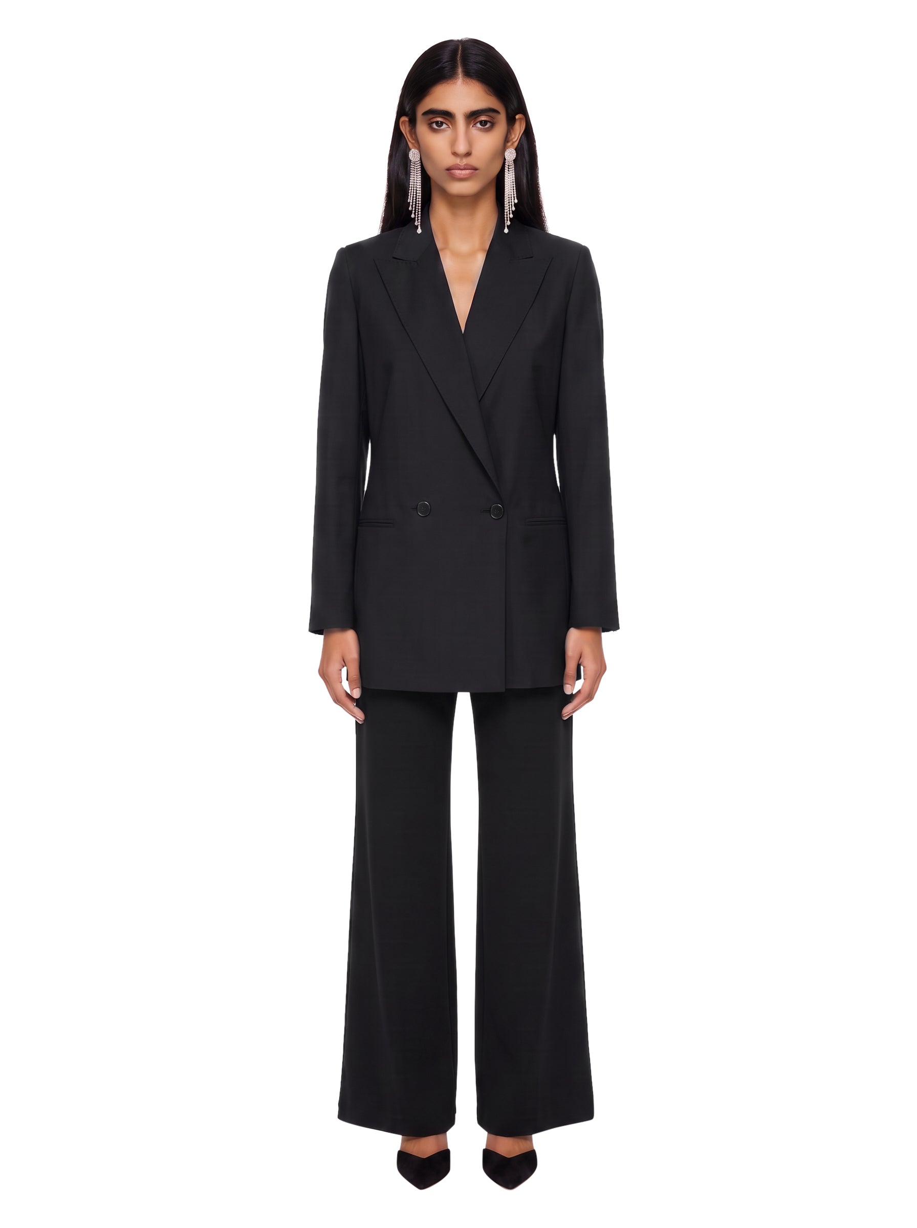 Blazer doppiopetto con revers a lancia bikini in nero 