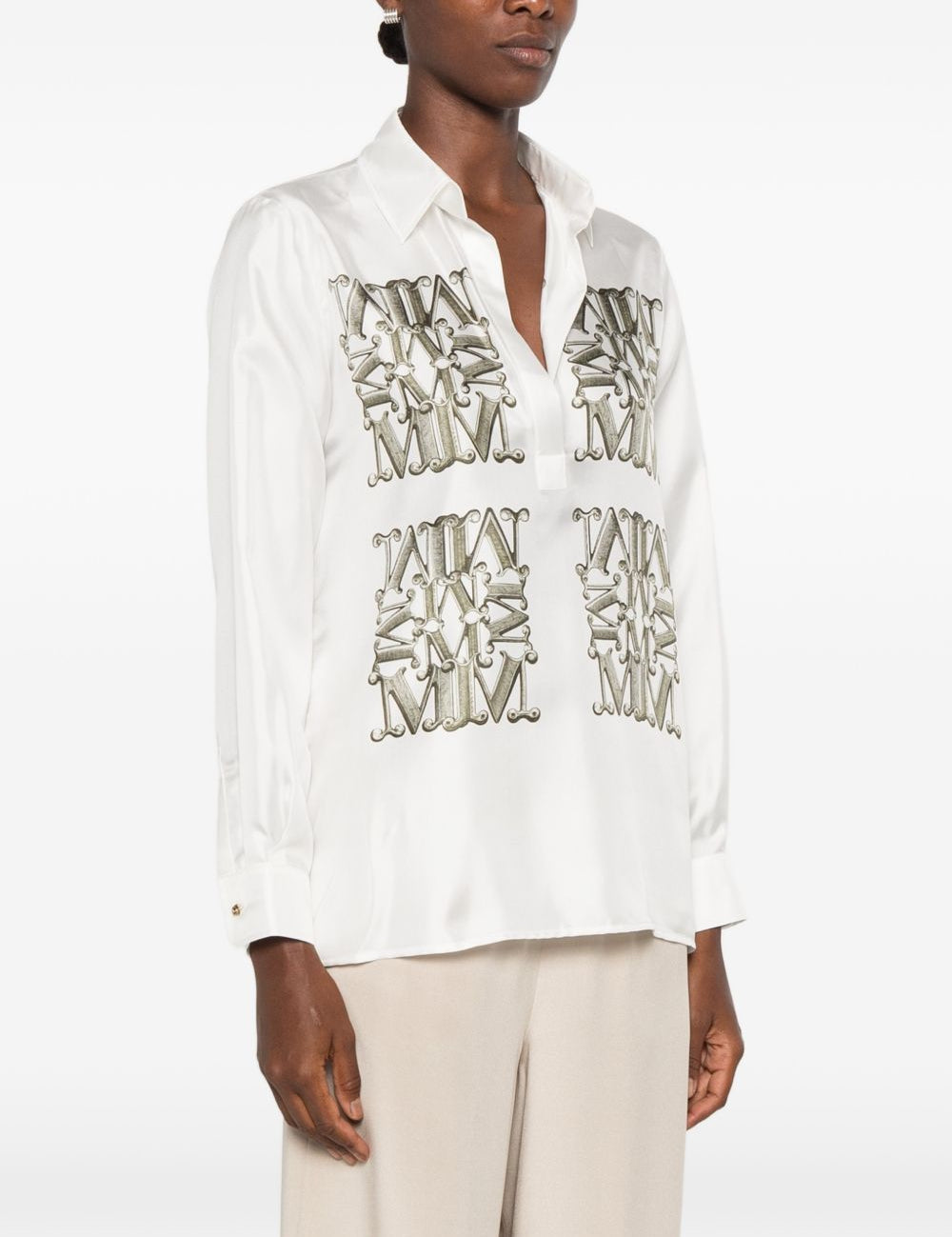 Camicia in seta con stampa filtro in bianco 