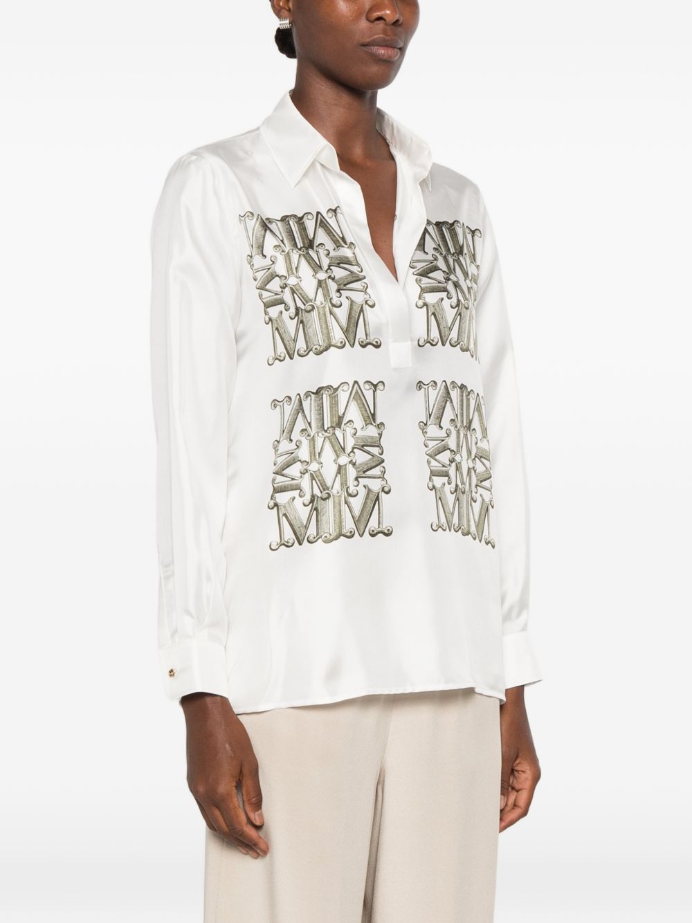 Camicia in seta con stampa filtro in bianco 