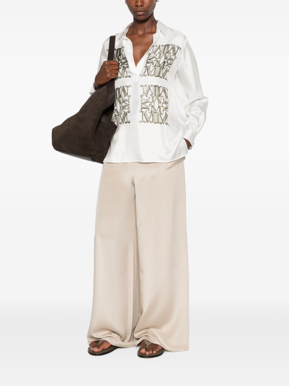 Camicia in seta con stampa filtro in bianco 