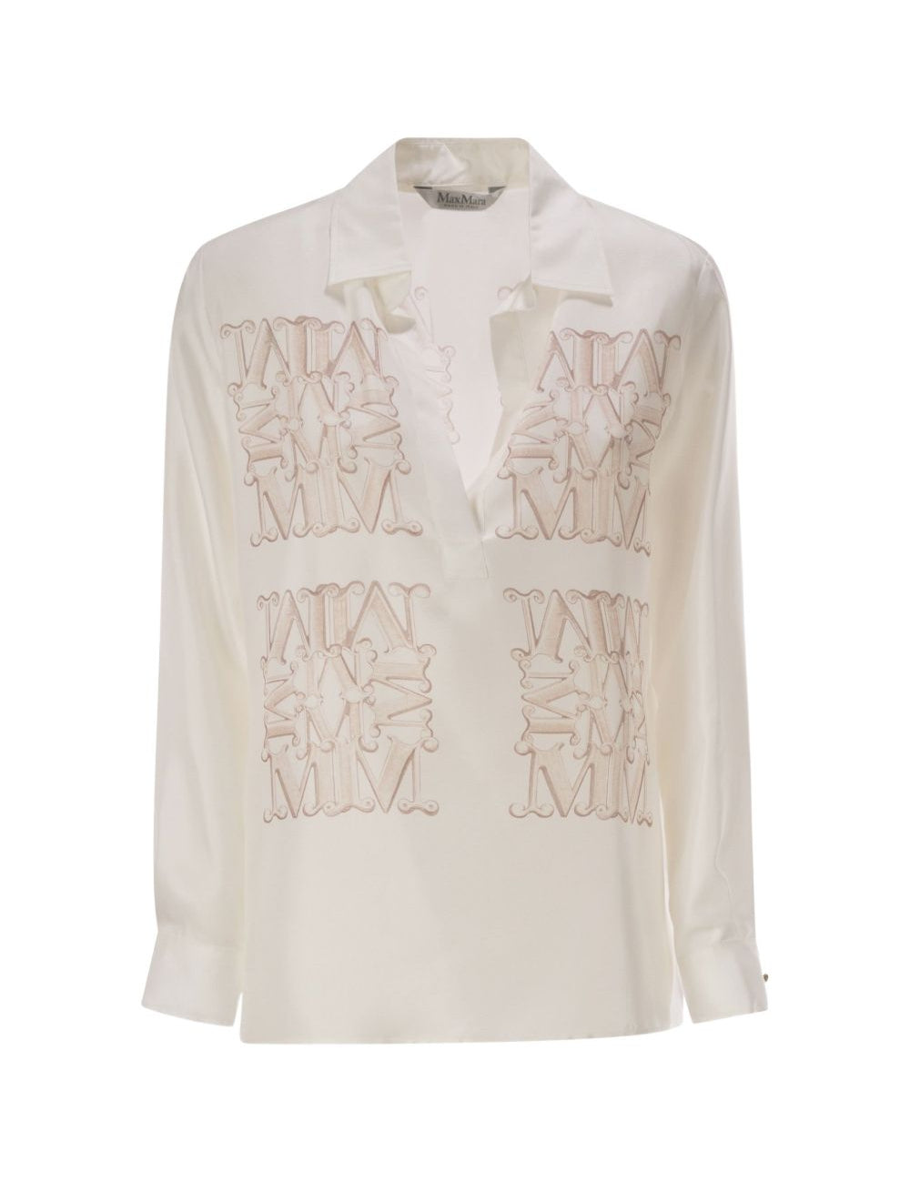Camicia in seta con stampa filtro in bianco 
