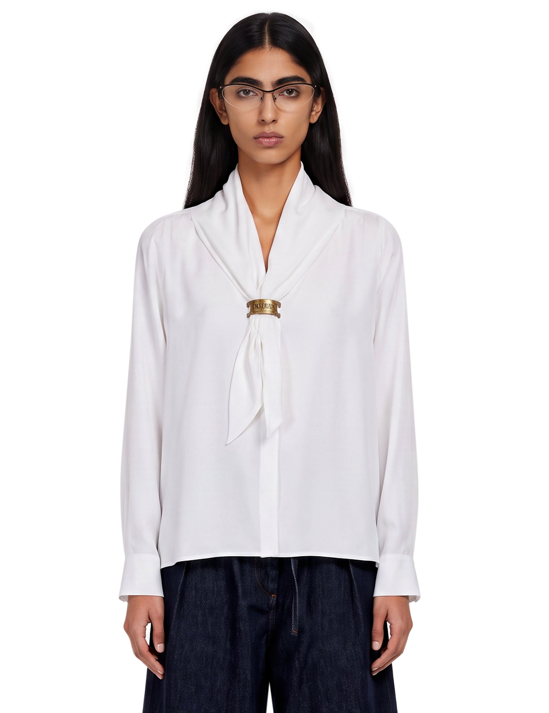 Camicia con dettaglio a foulard dry in bainco 