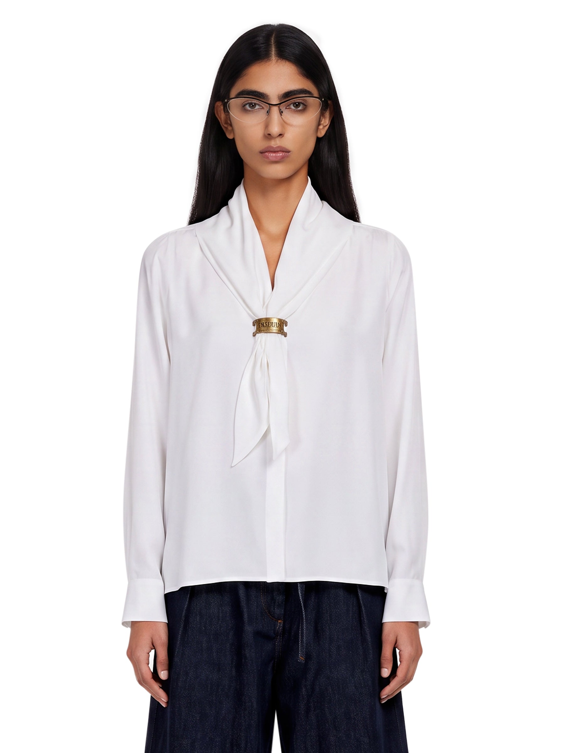 Camicia con dettaglio a foulard dry in bainco 