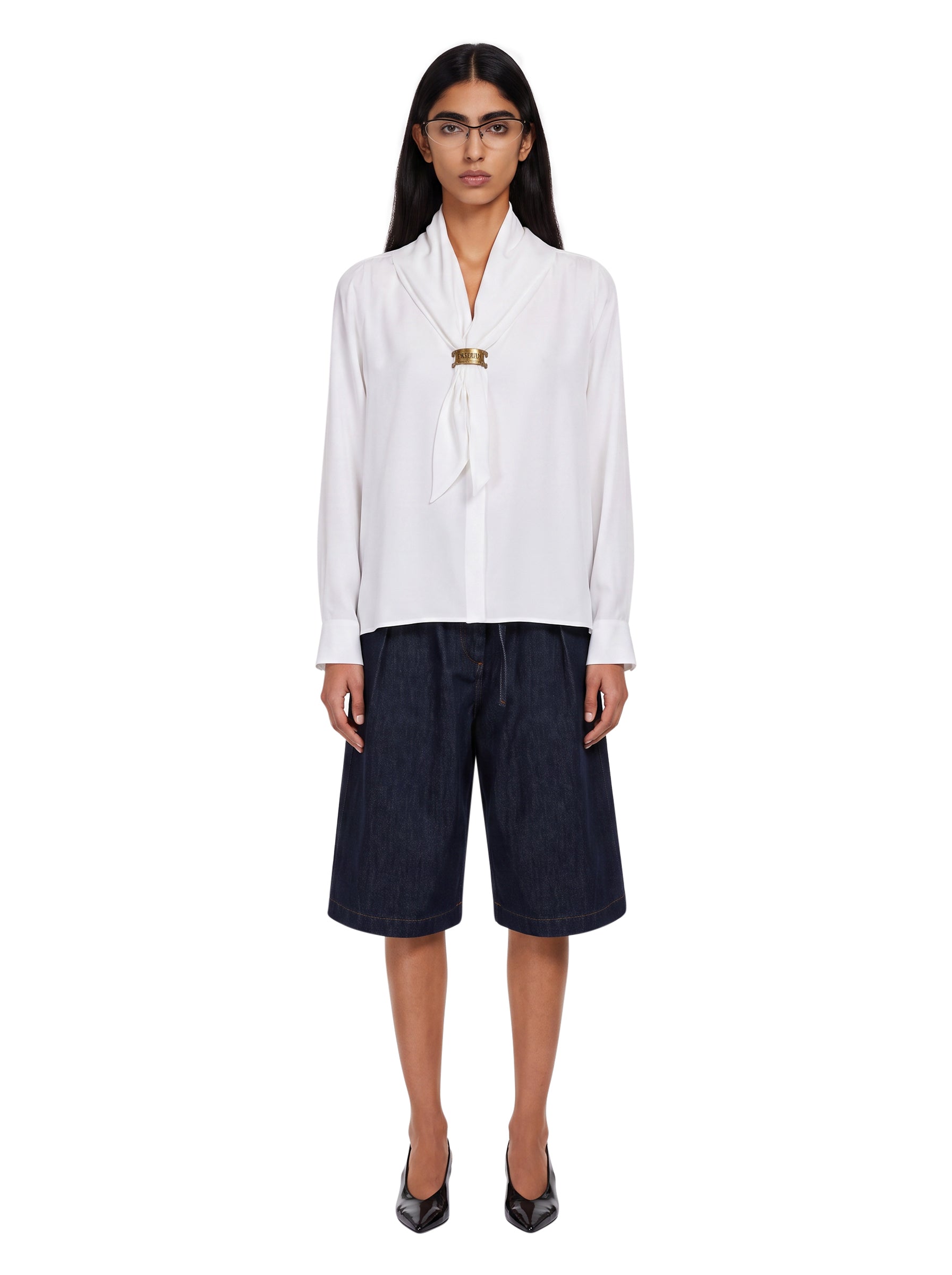 Camicia con dettaglio a foulard dry in bainco 