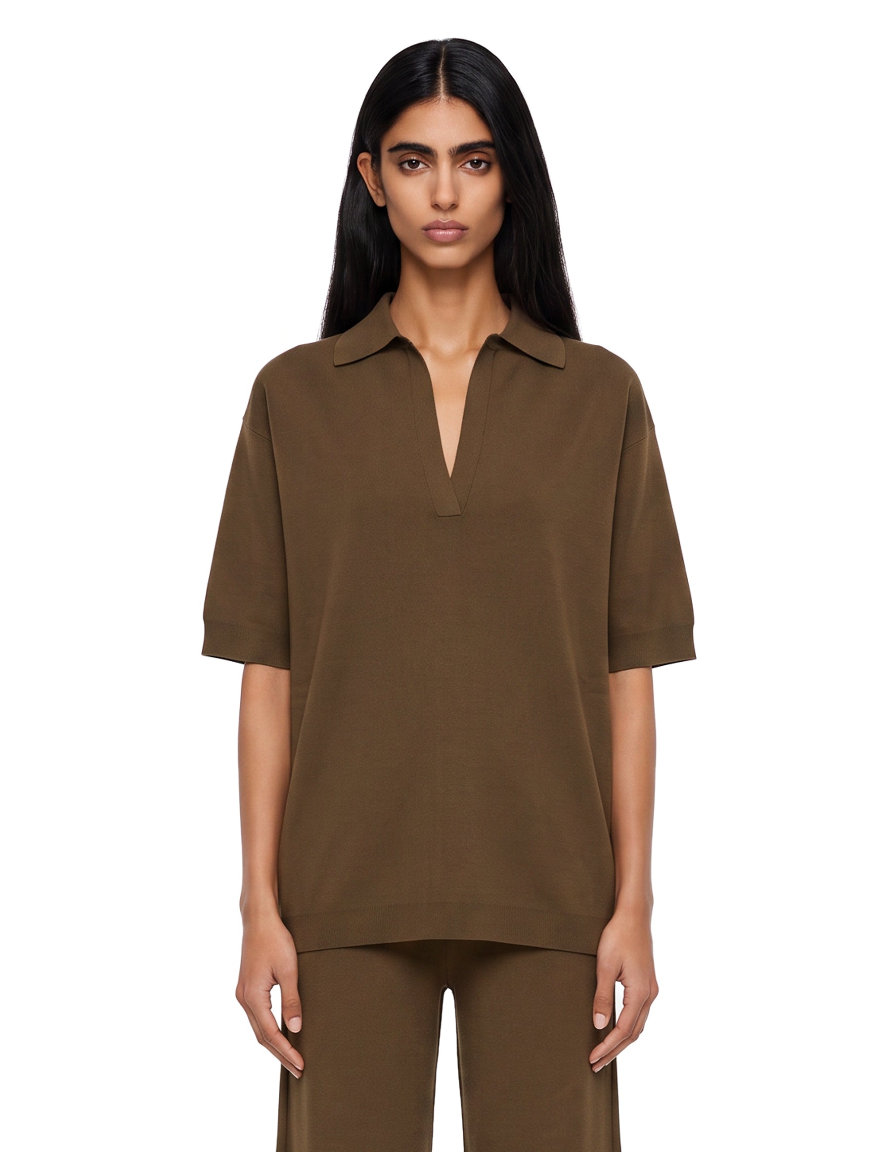 Polo in maglia alpino in marrone 
