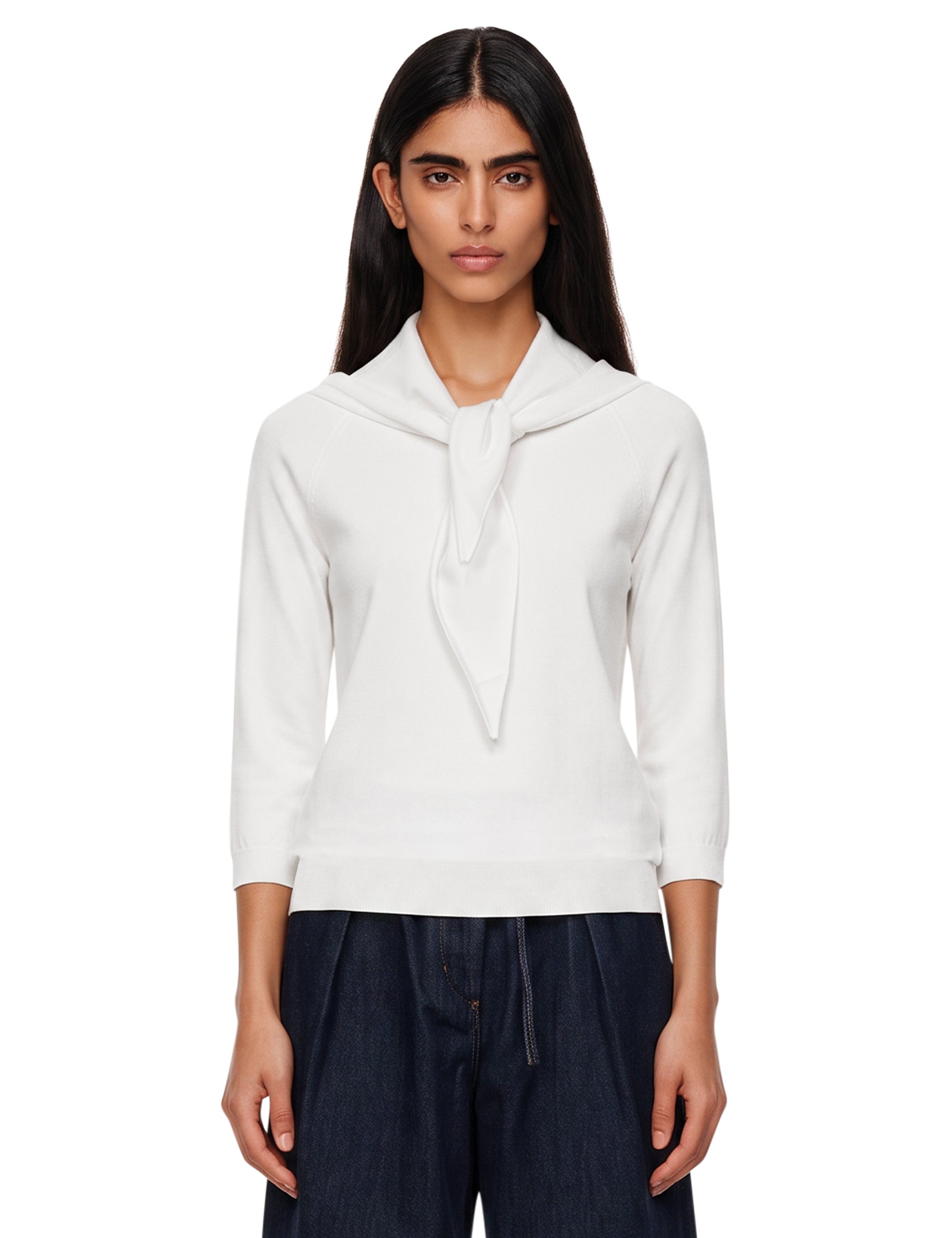 Maglione in filato di viscosa con foulard Fenice in bianco 