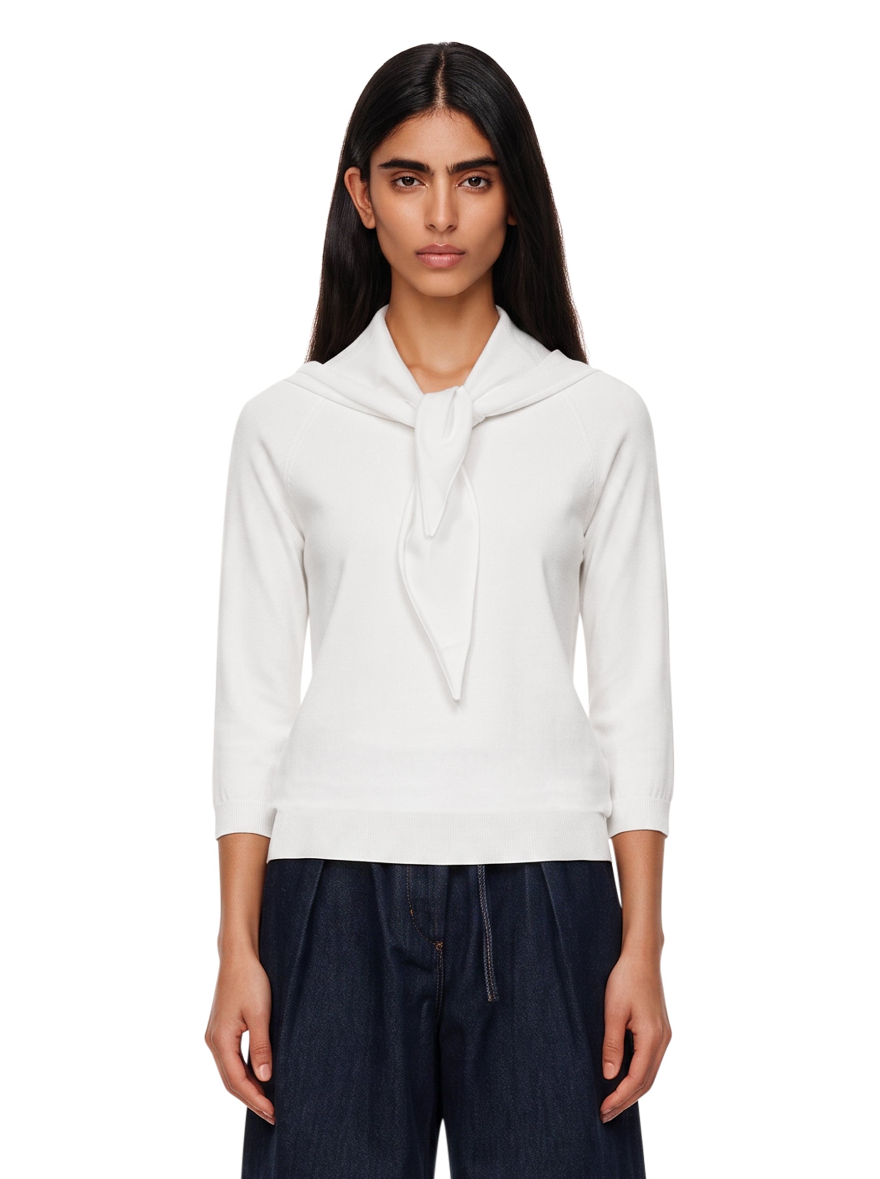 Maglione in filato di viscosa con foulard Fenice in bianco 