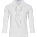 Maglione in filato di viscosa con foulard Fenice in bianco 