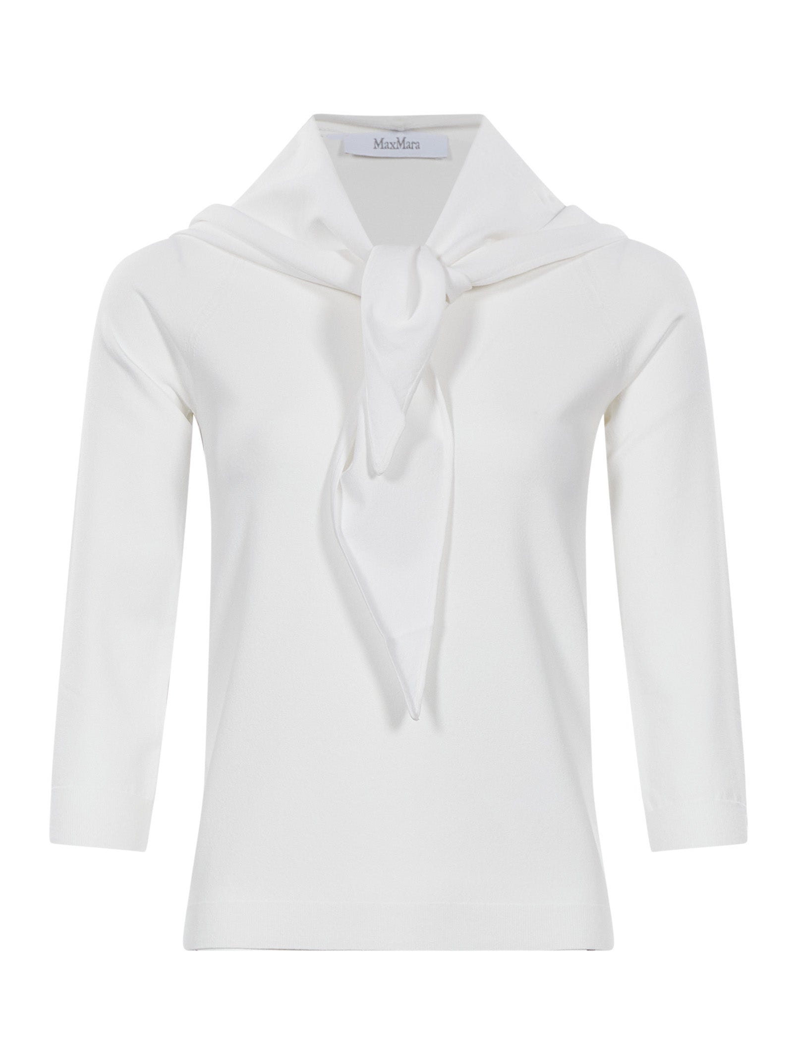 Maglione in filato di viscosa con foulard Fenice in bianco 