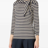 Top in maglia a righe fenice in bianco e blu 