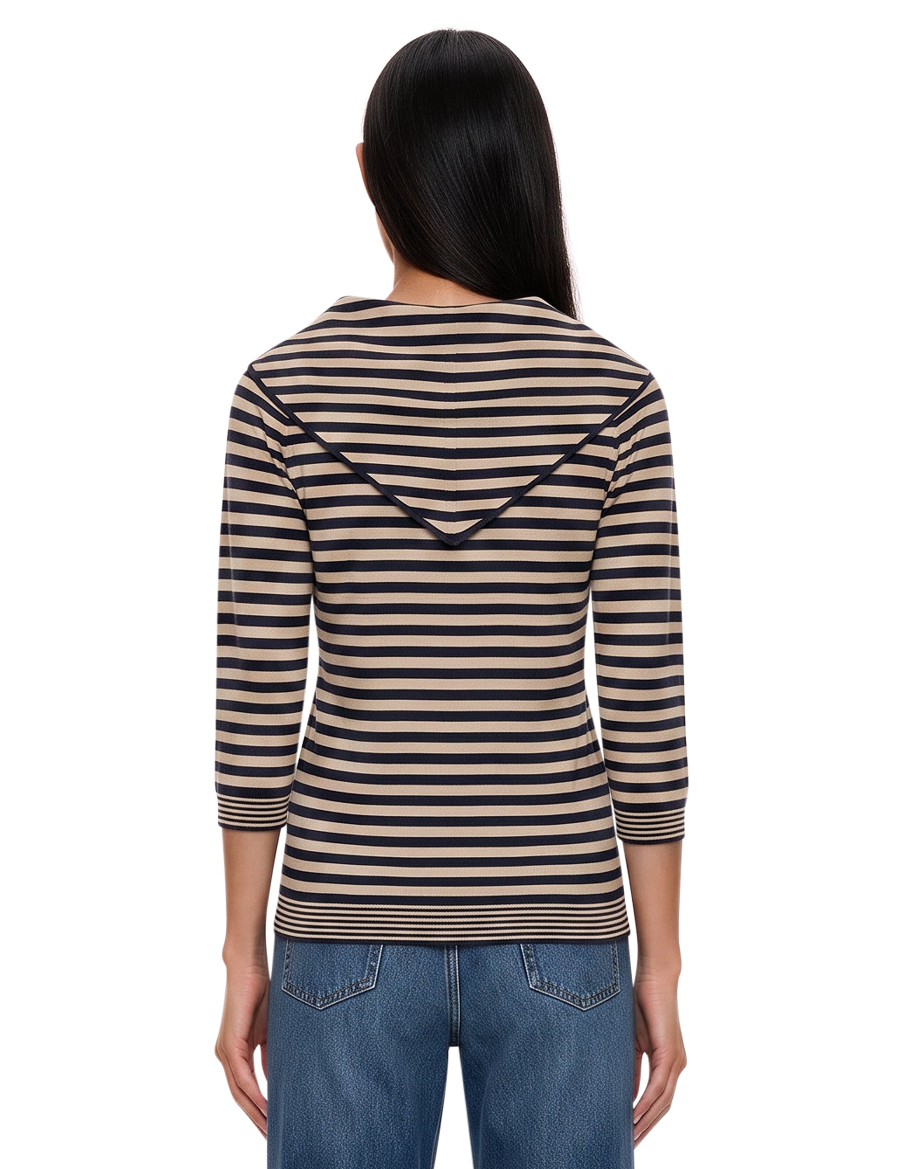 Top in maglia a righe fenice in bianco e blu 