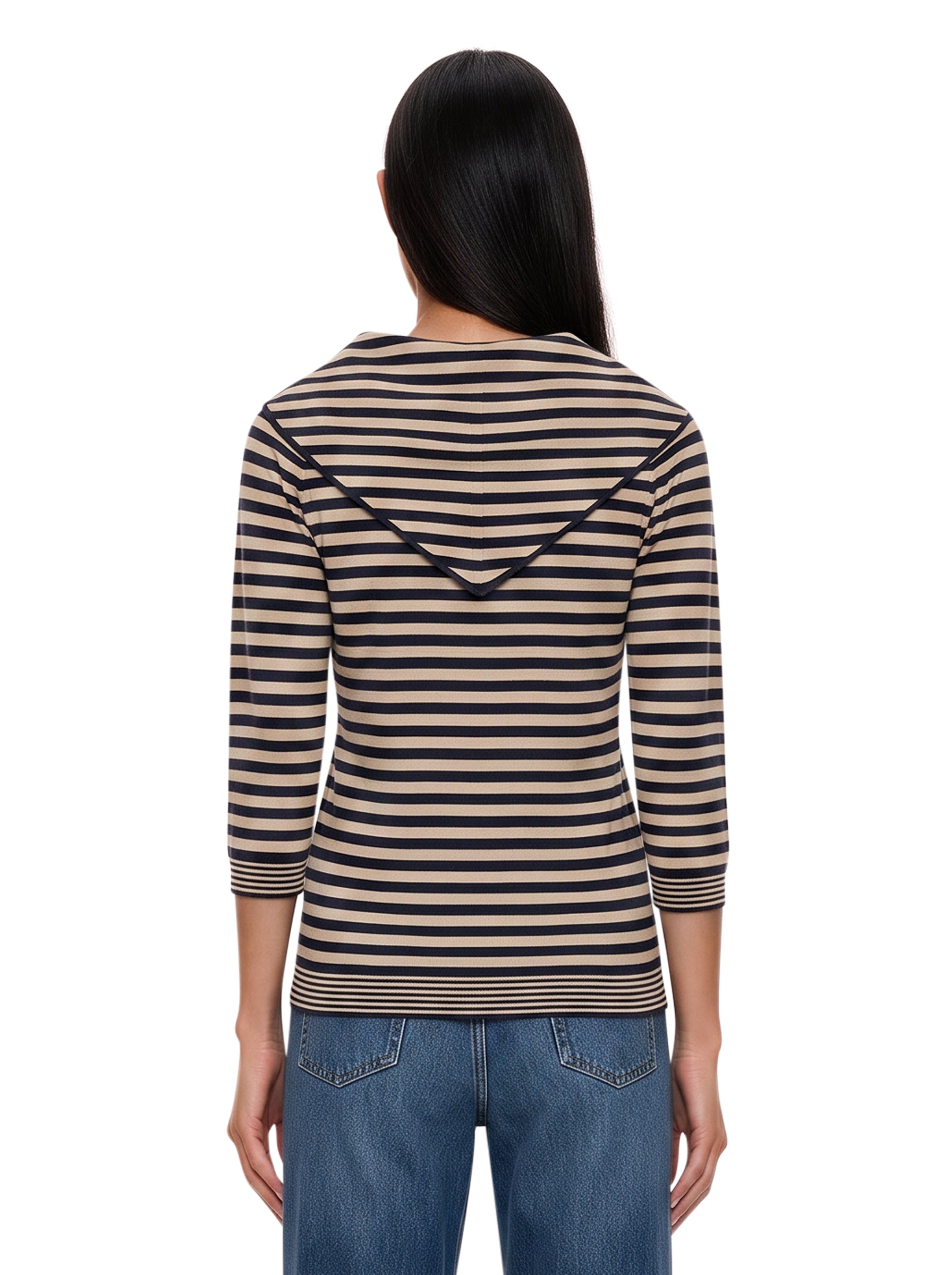 Top in maglia a righe fenice in bianco e blu 