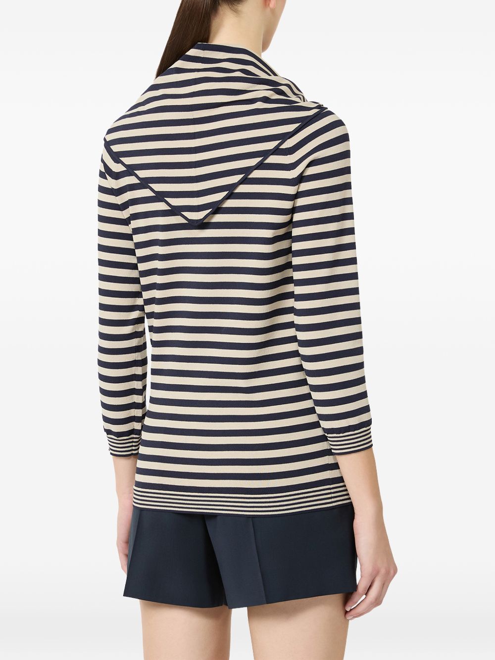 Top in maglia a righe fenice in bianco e blu 