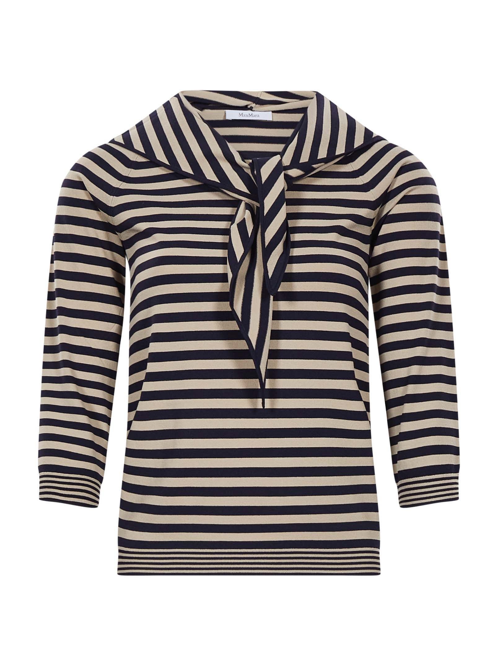 Top in maglia a righe fenice in bianco e blu 