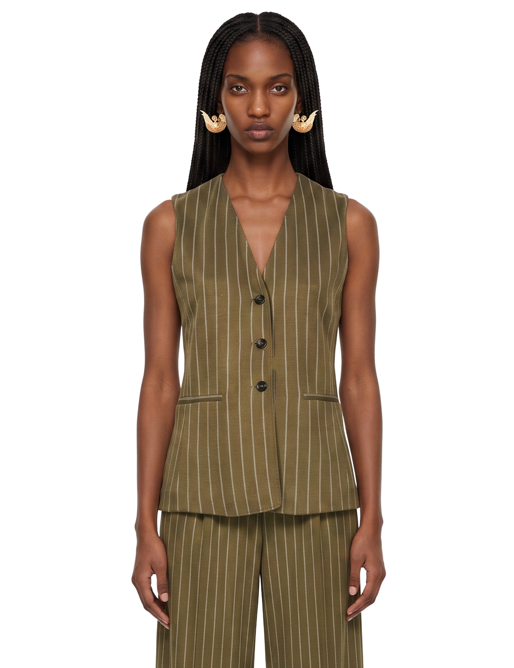 Gilet gessato Riccio in verde 