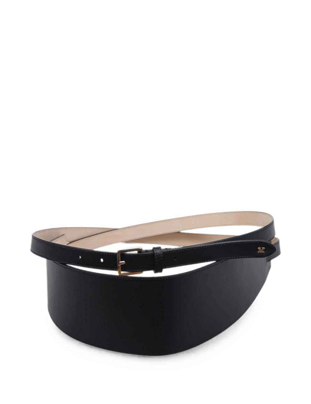 Cintura in pelle con placca logo ulino in nero 