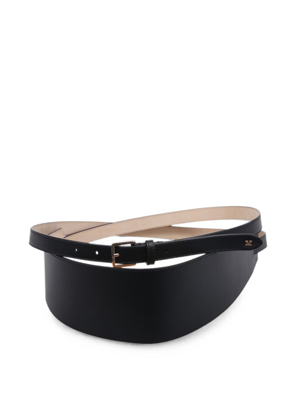Cintura in pelle con placca logo ulino in nero 