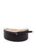 Leather belt with logo plaque in brown