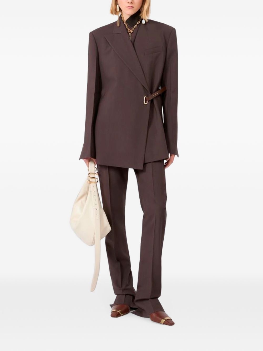 Blazer a portafoglio con cintura cinta in marrone 