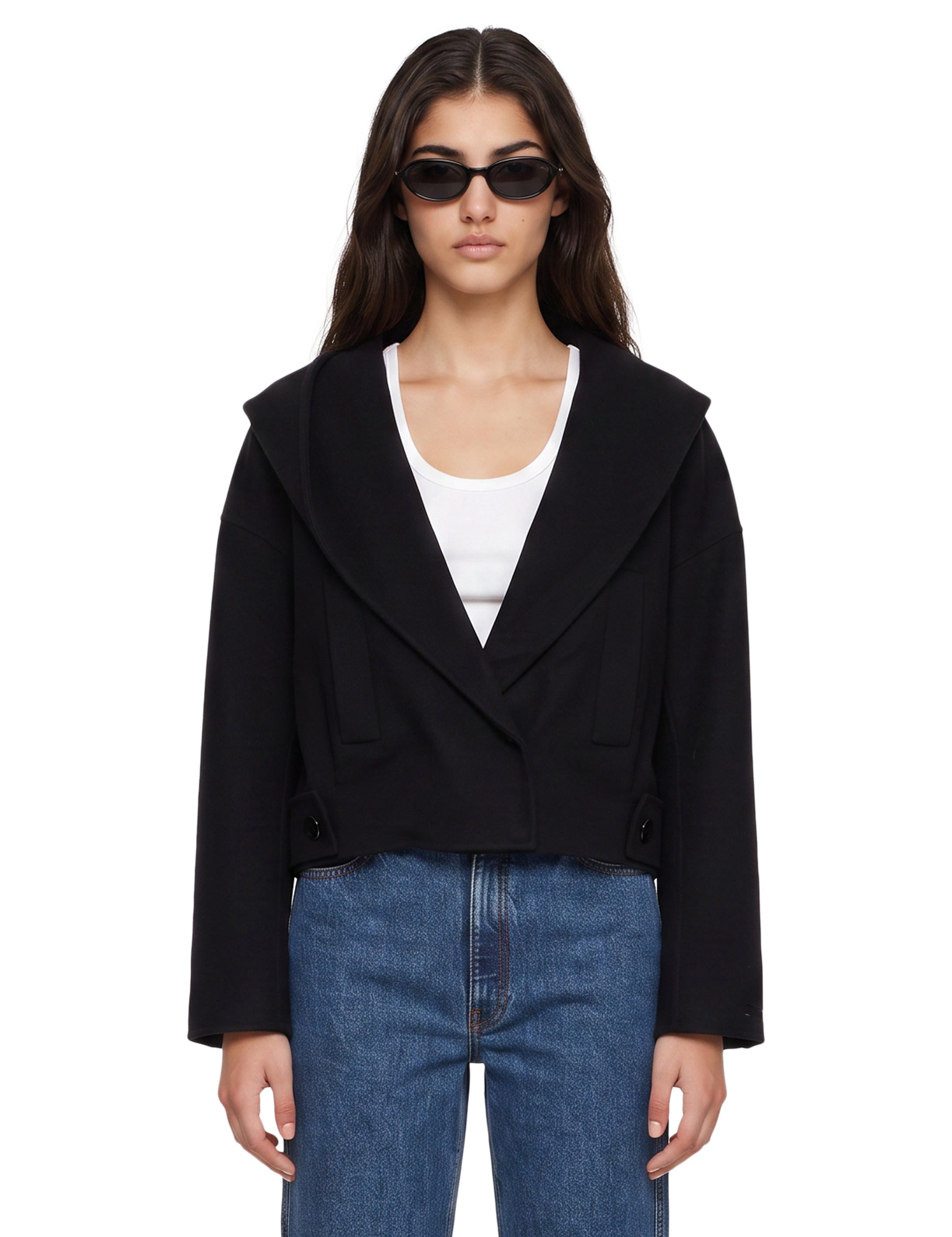 Giacca crop con cappuccio idoneo in nero 