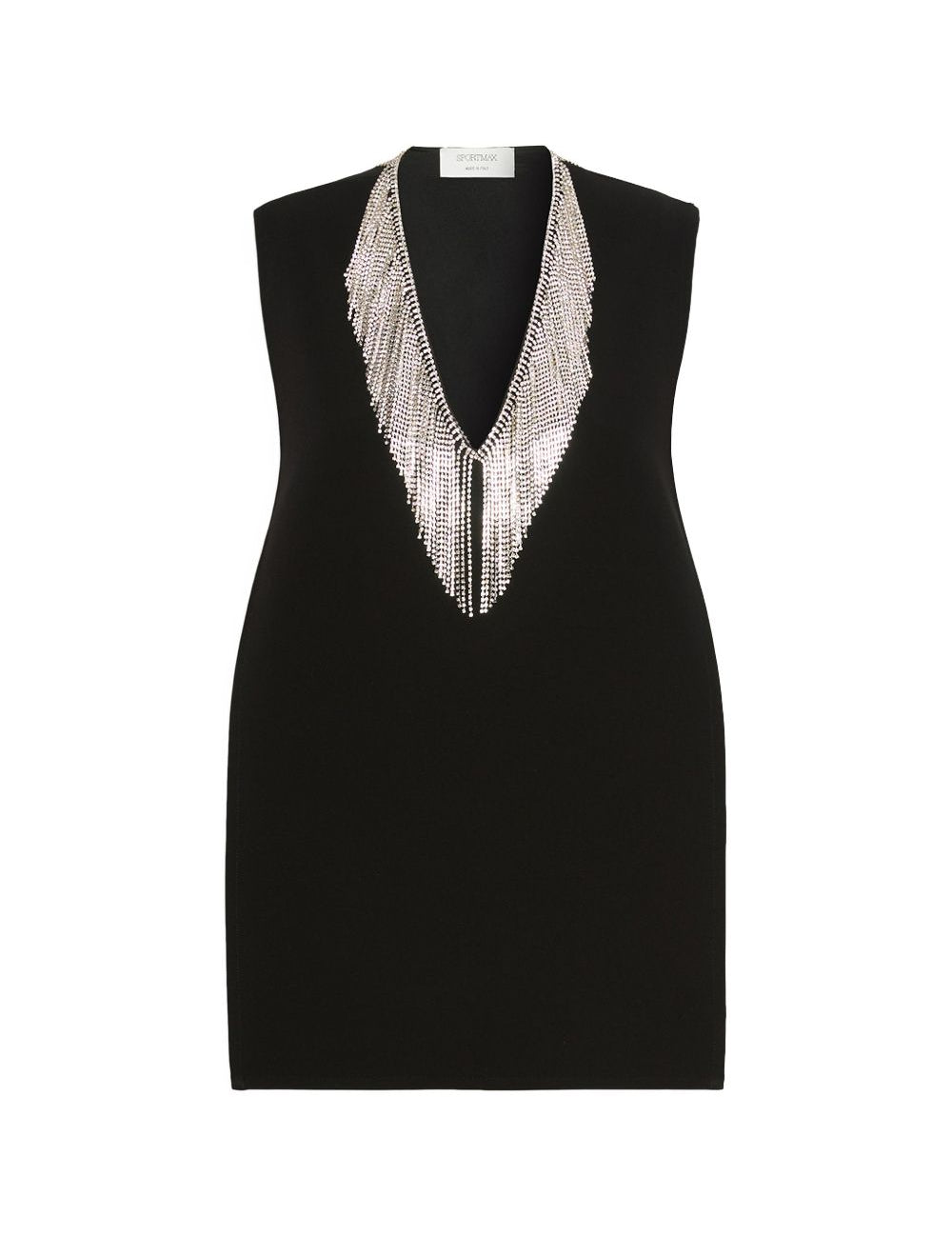 Top smanicato con strass faglia in nero 
