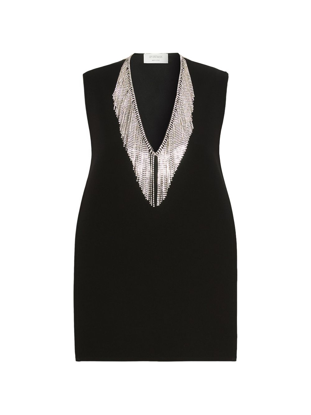 Top smanicato con strass faglia in nero 