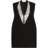 Top smanicato con strass faglia in nero 