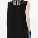Top smanicato con strass faglia in nero 