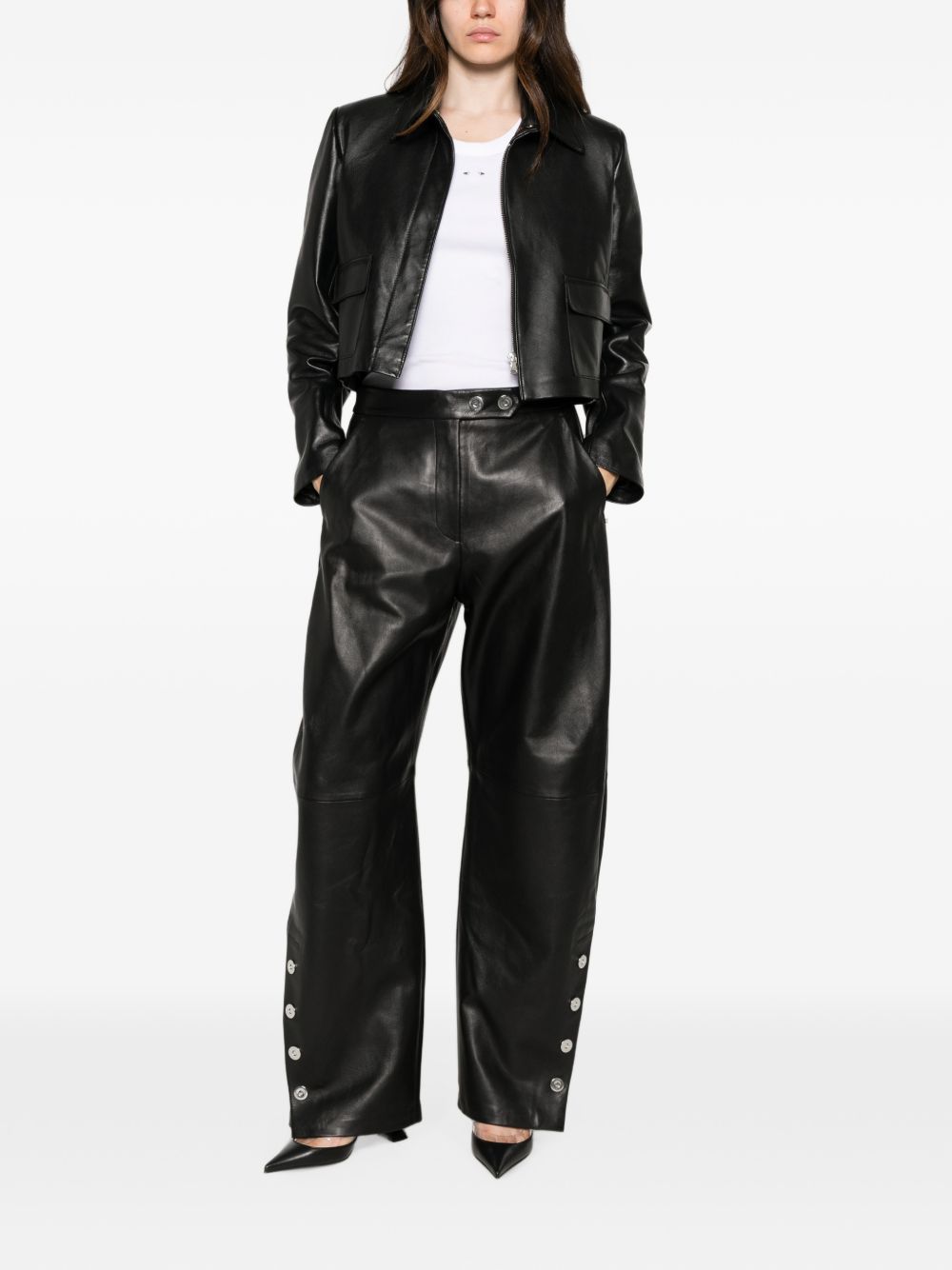 Pantaloni in pelle cinepresa in nero 