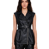 Gilet in pelle favella in nero 