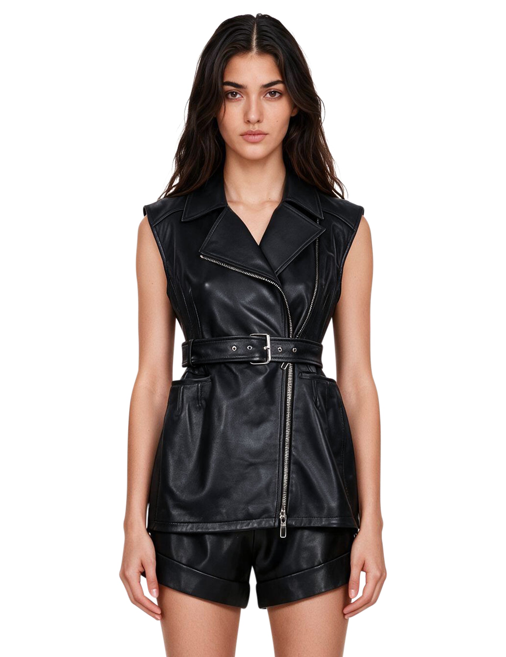 Gilet in pelle favella in nero 