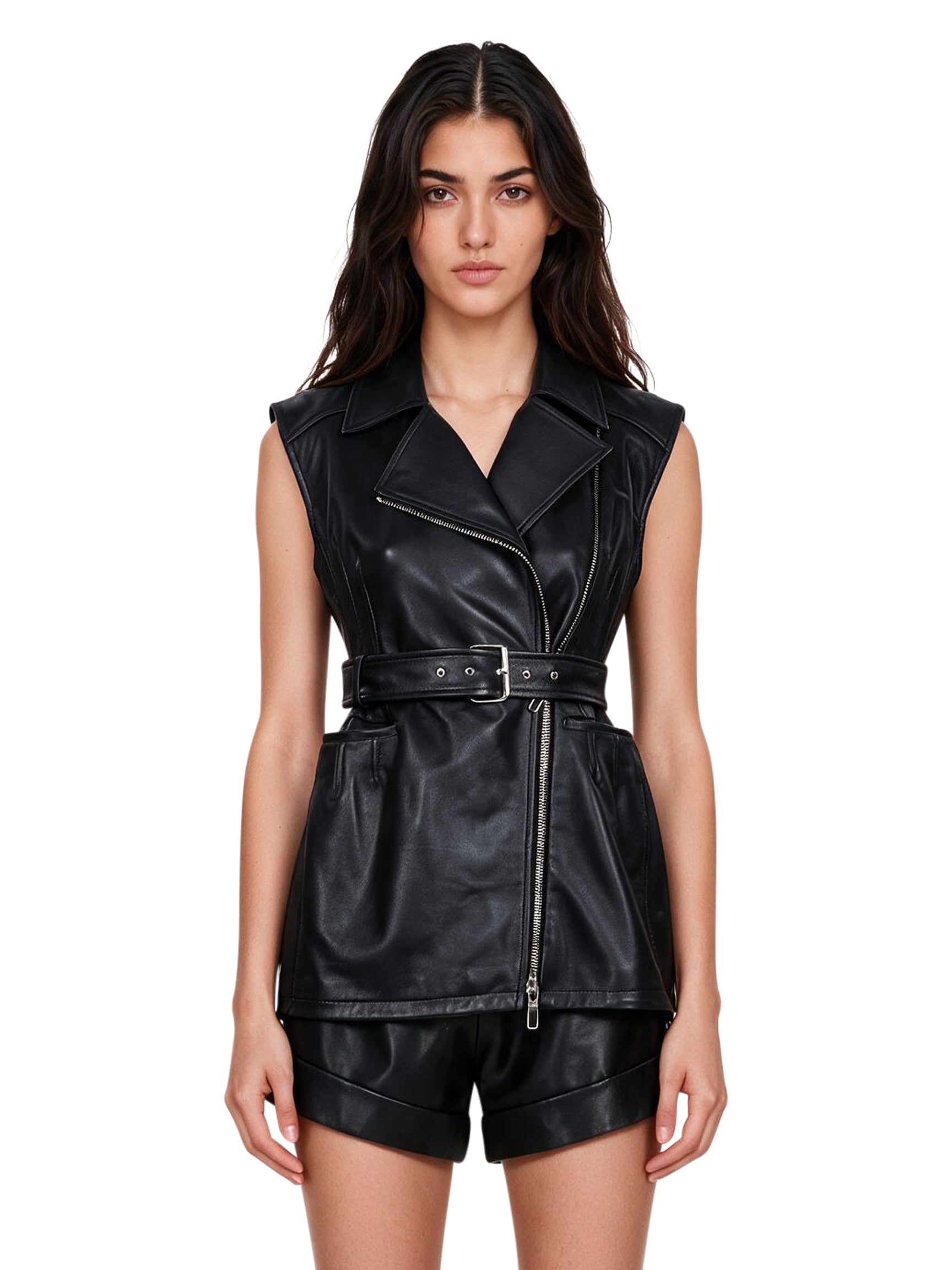 Gilet in pelle favella in nero 