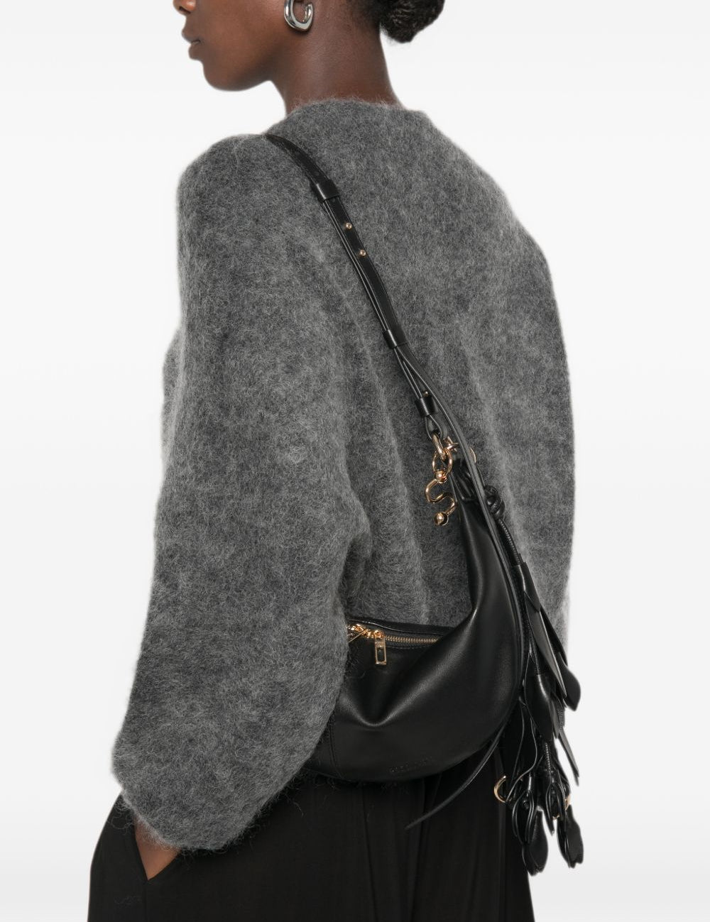 Borsa a spalla argenta in nero 