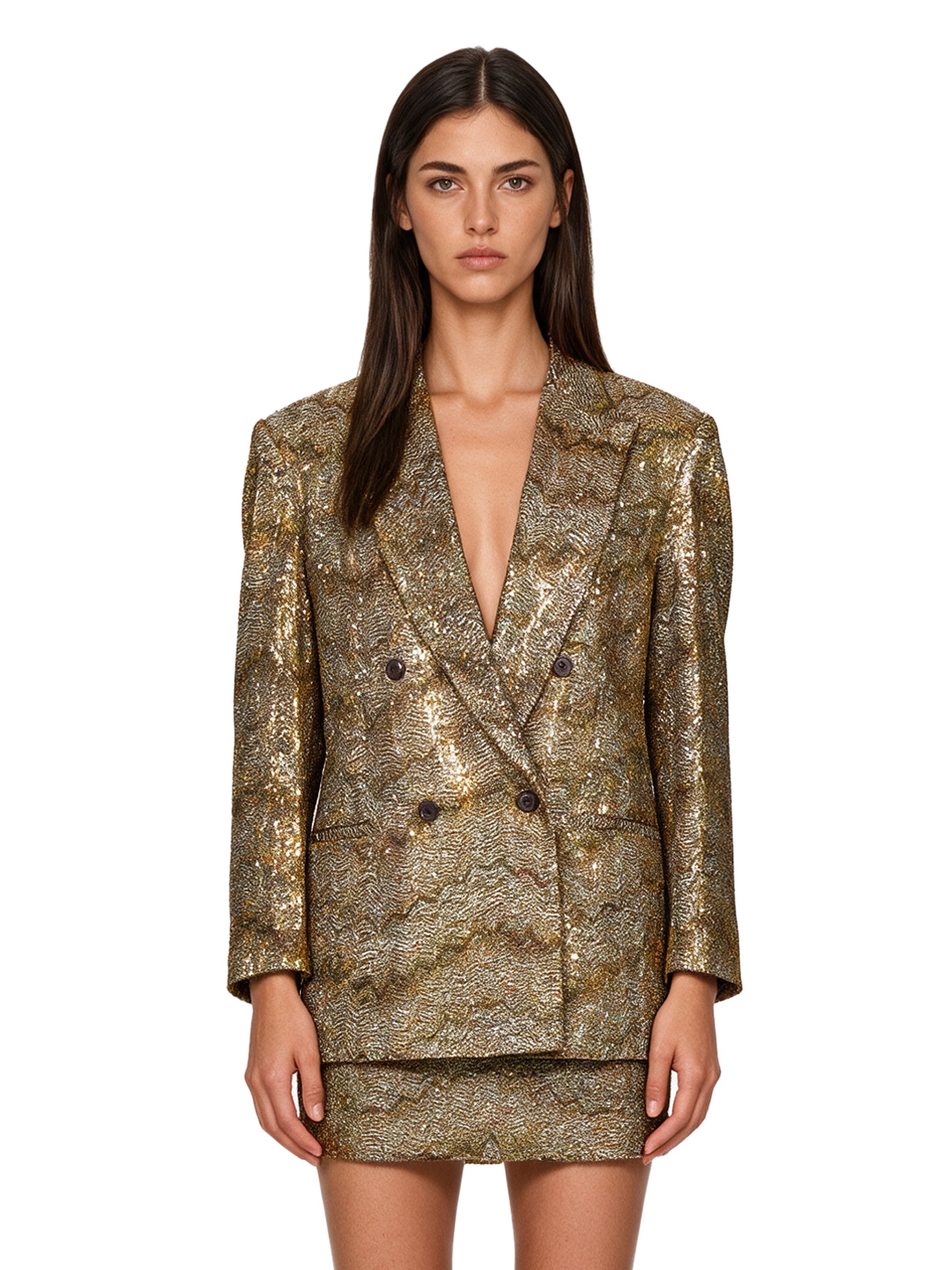 Blazer doppiopetto lamè in oro 