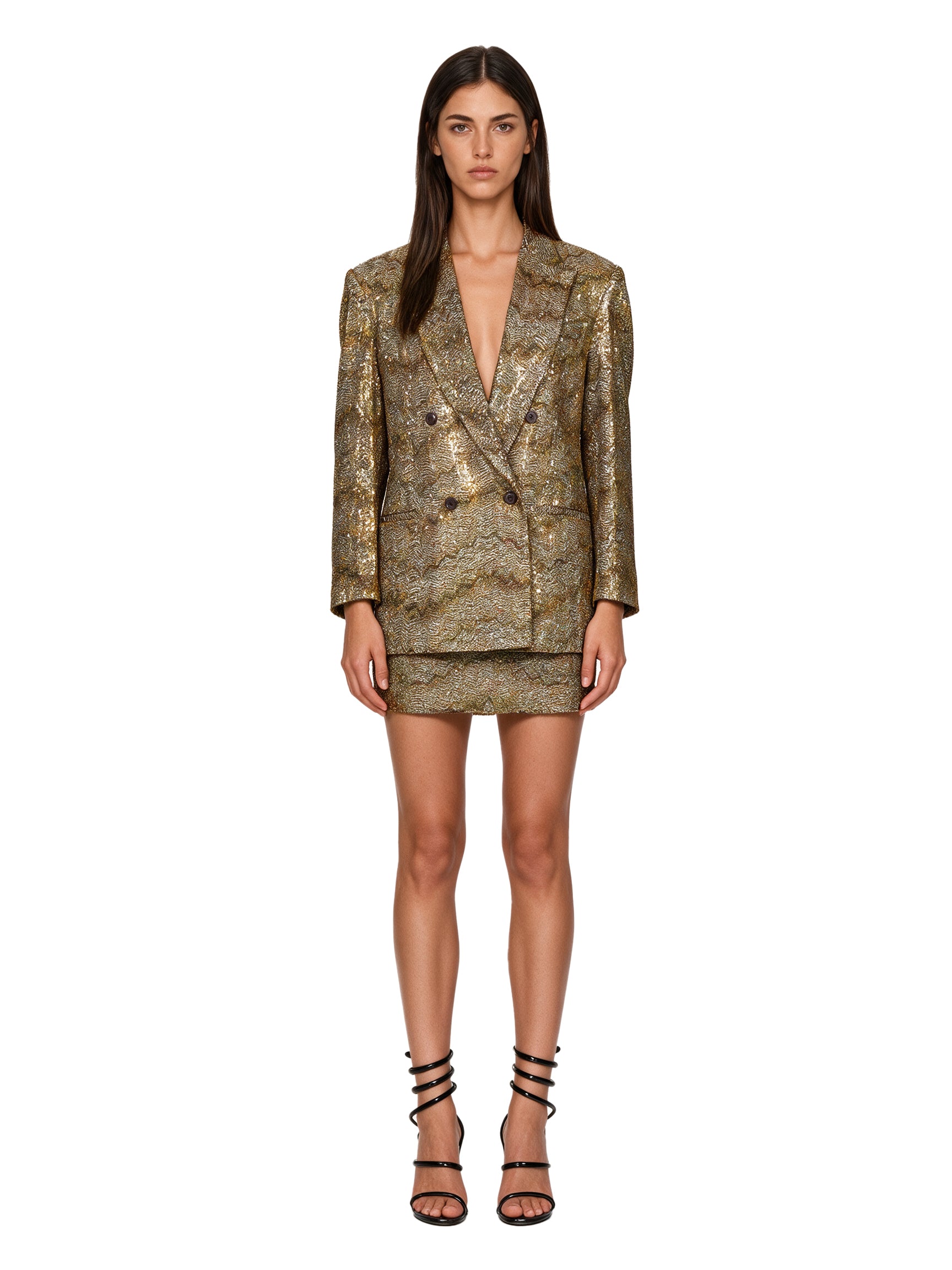 Blazer doppiopetto lamè in oro 