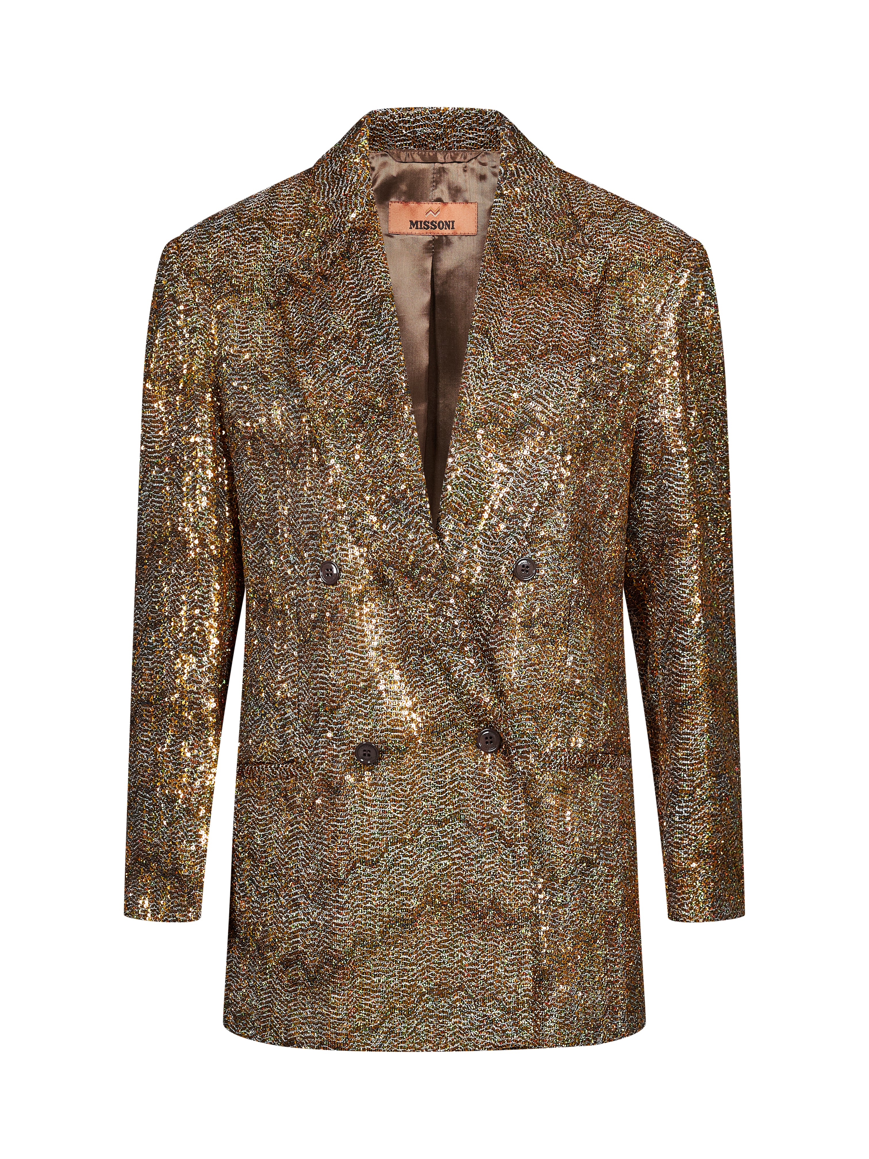 Blazer doppiopetto lamè in oro 