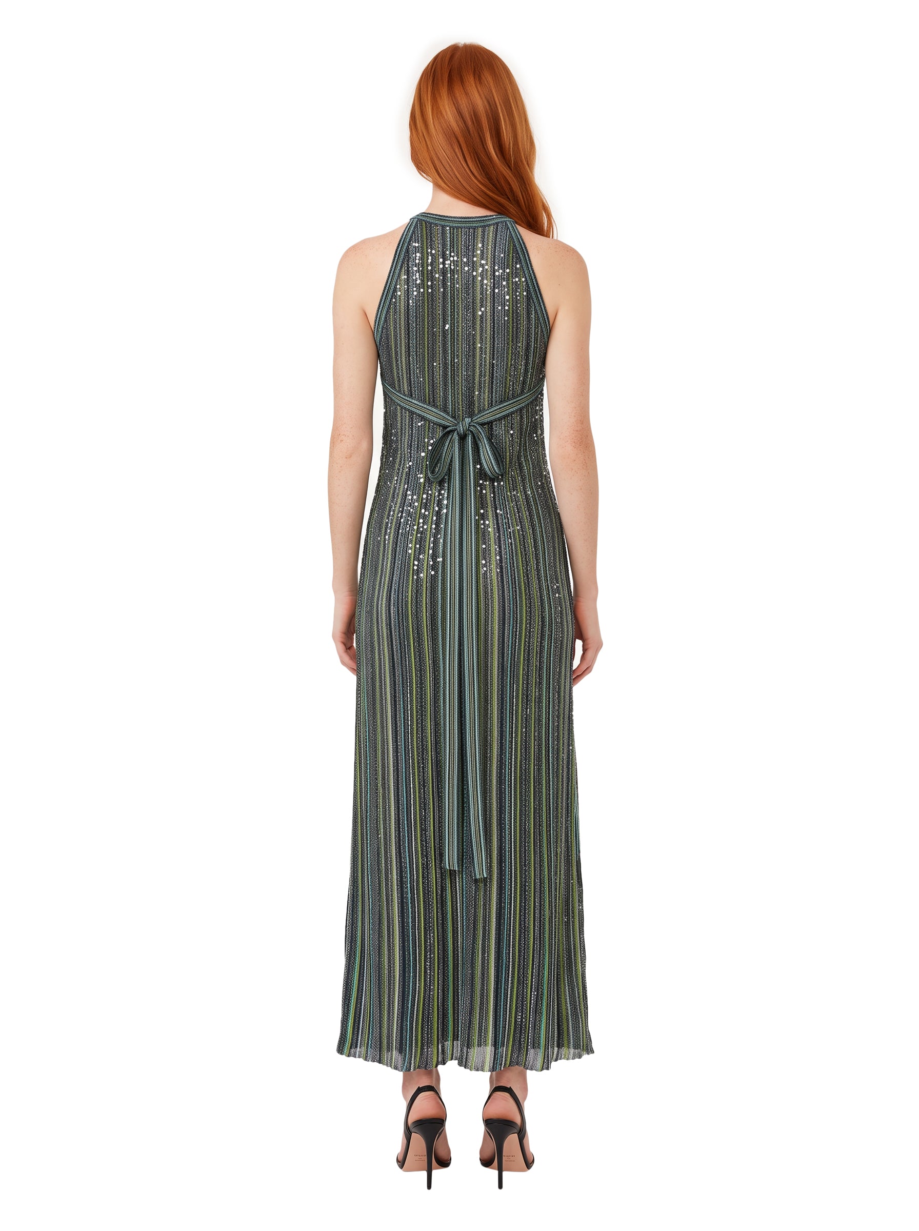 Abito lungo con paillettes in verde 