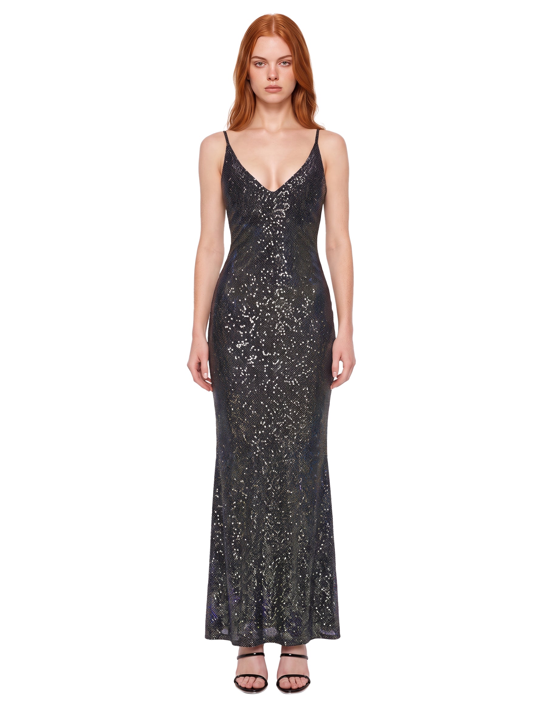 Abito lungo dégradé con paillettes 