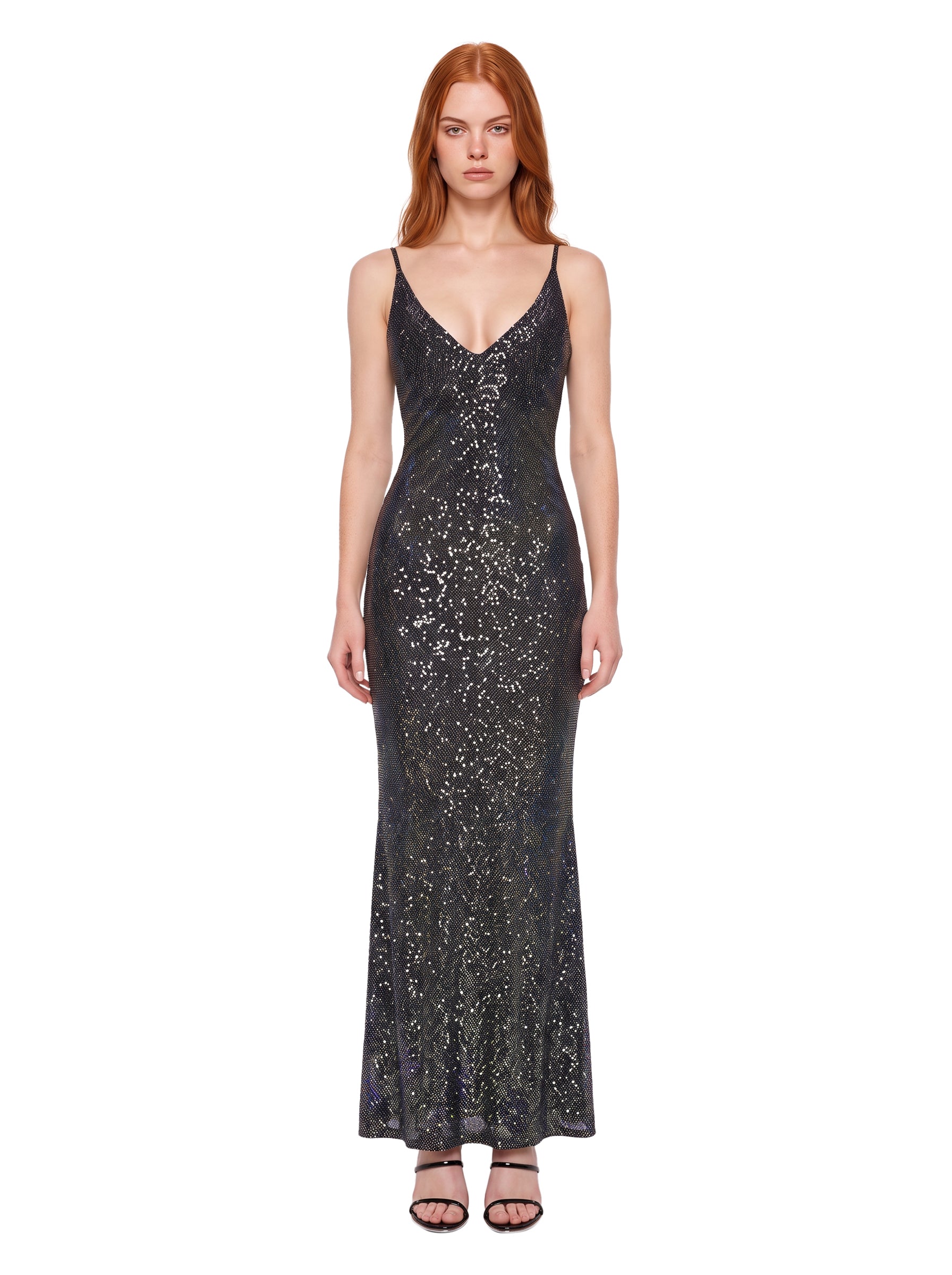 Abito lungo dégradé con paillettes 