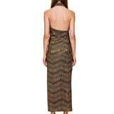 Abito lungo motivo chevron in bronzo 