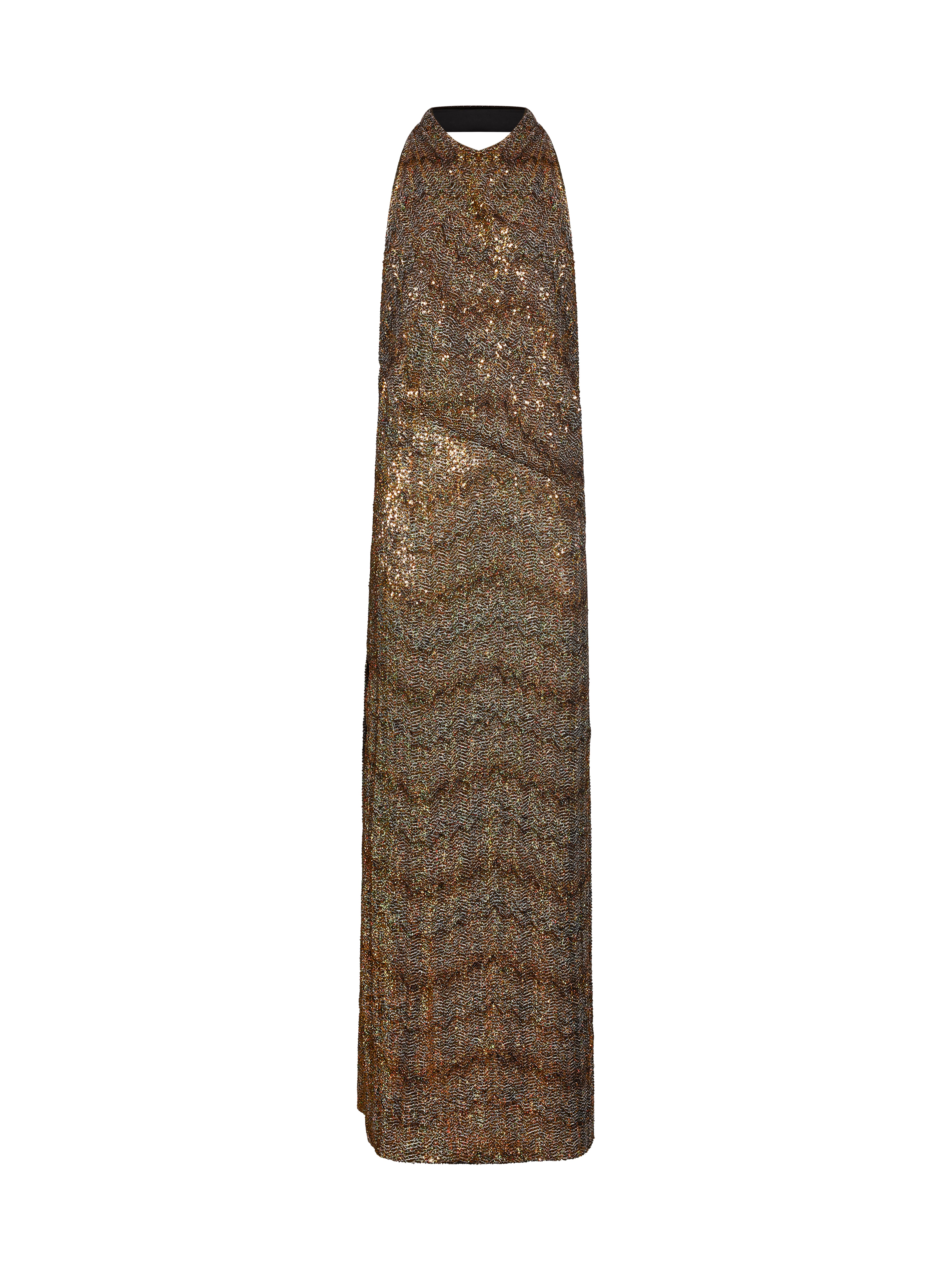 Abito lungo motivo chevron in bronzo 