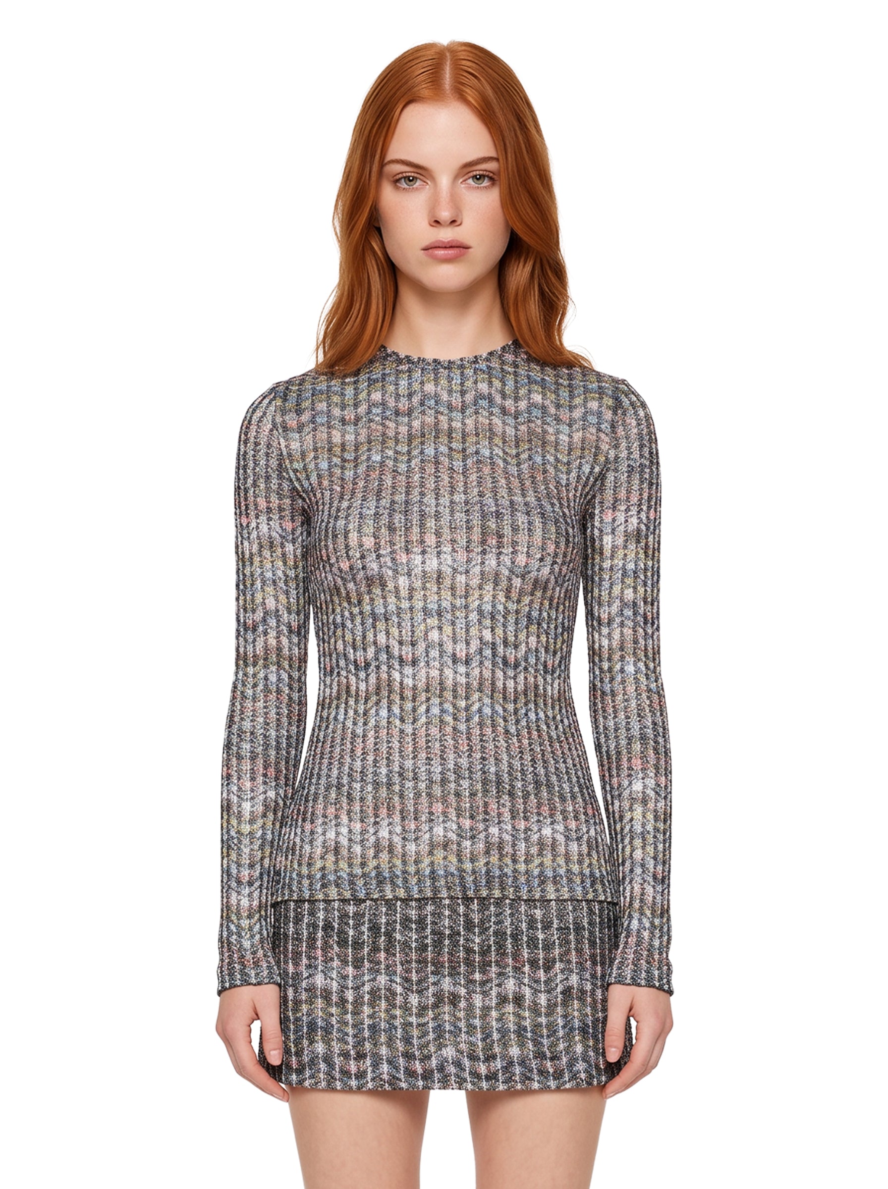 Maglia girocollo con paillettes multicolor 