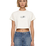 T-shirt con stampa capovolta in bianco 