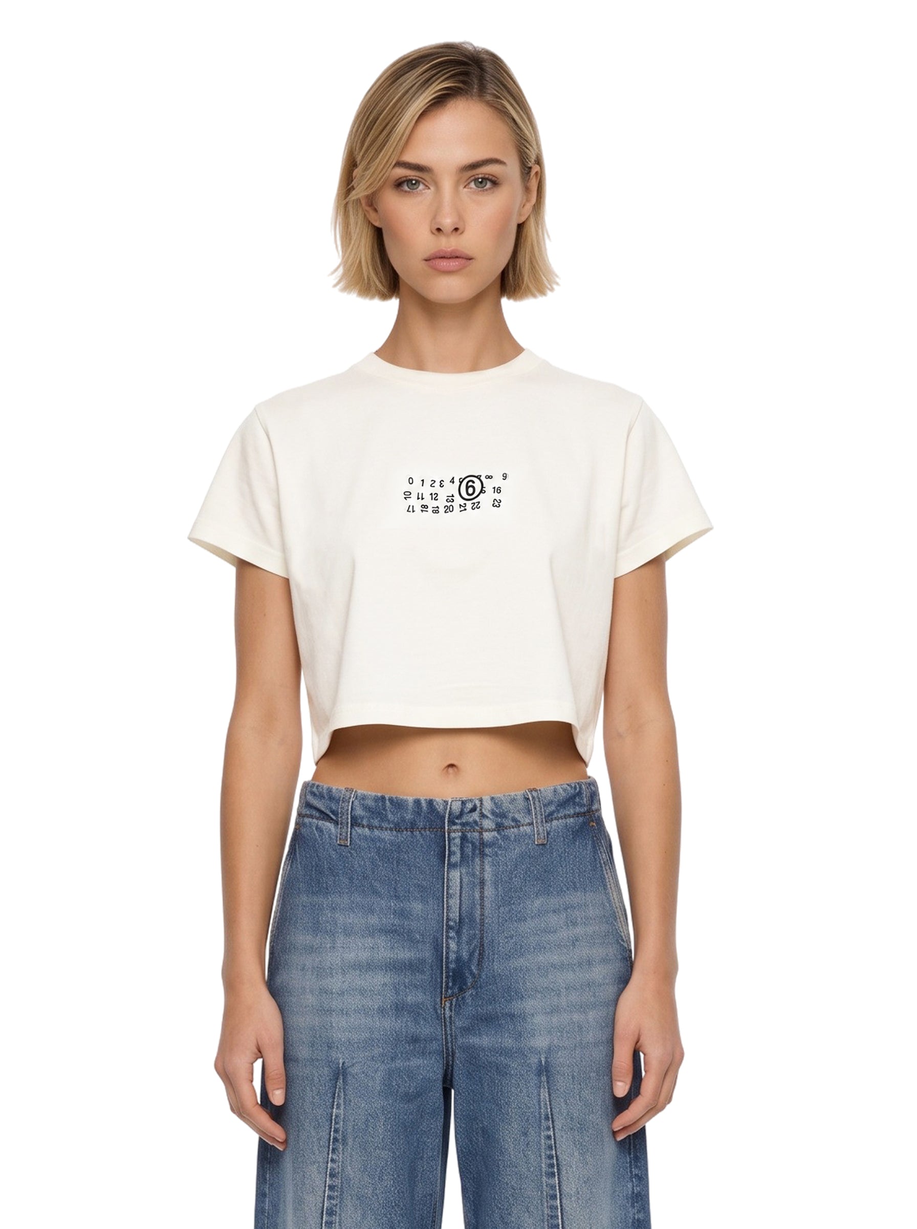 T-shirt con stampa capovolta in bianco 