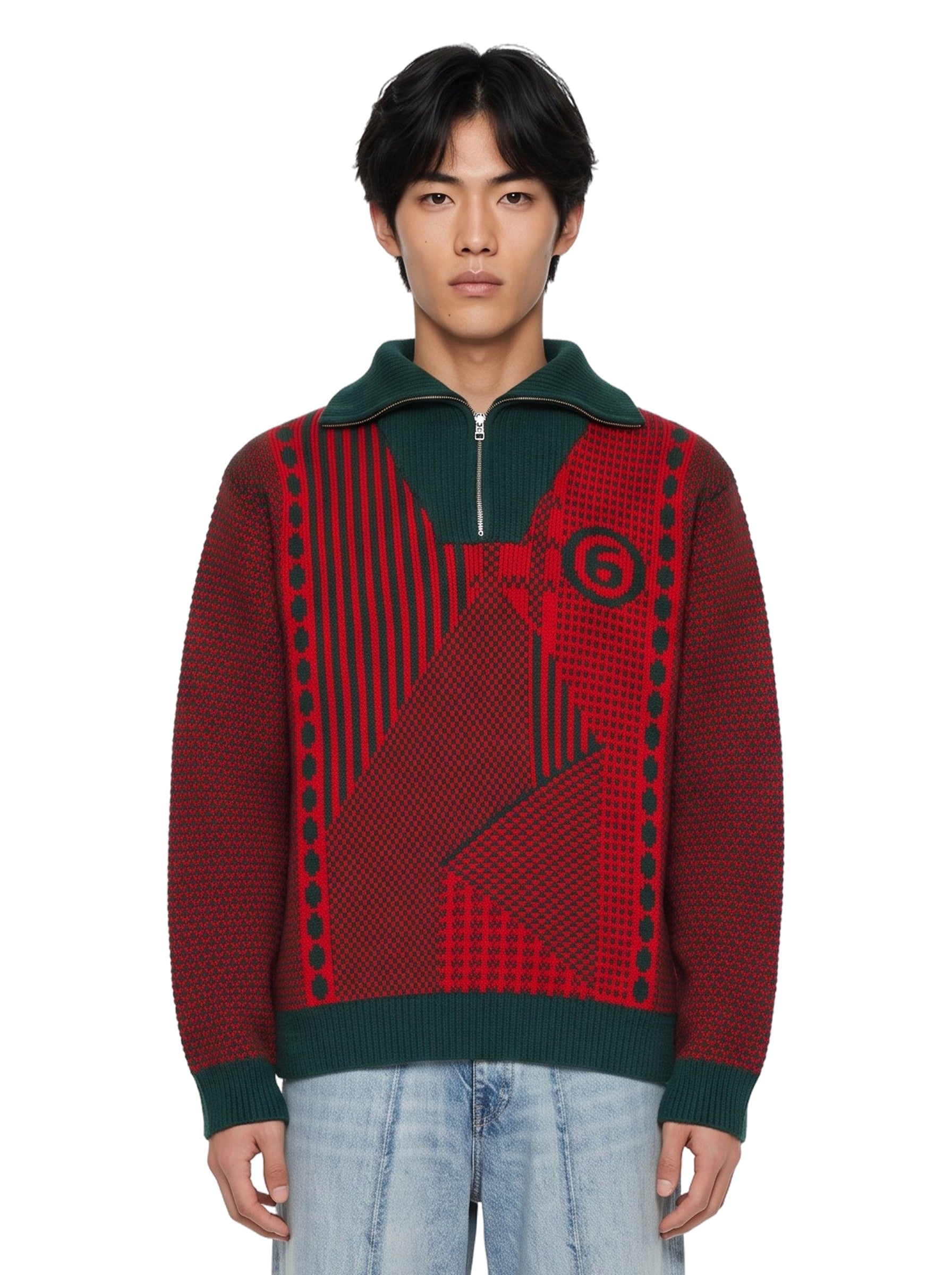 Polo in maglia con mezza zip multicolor 