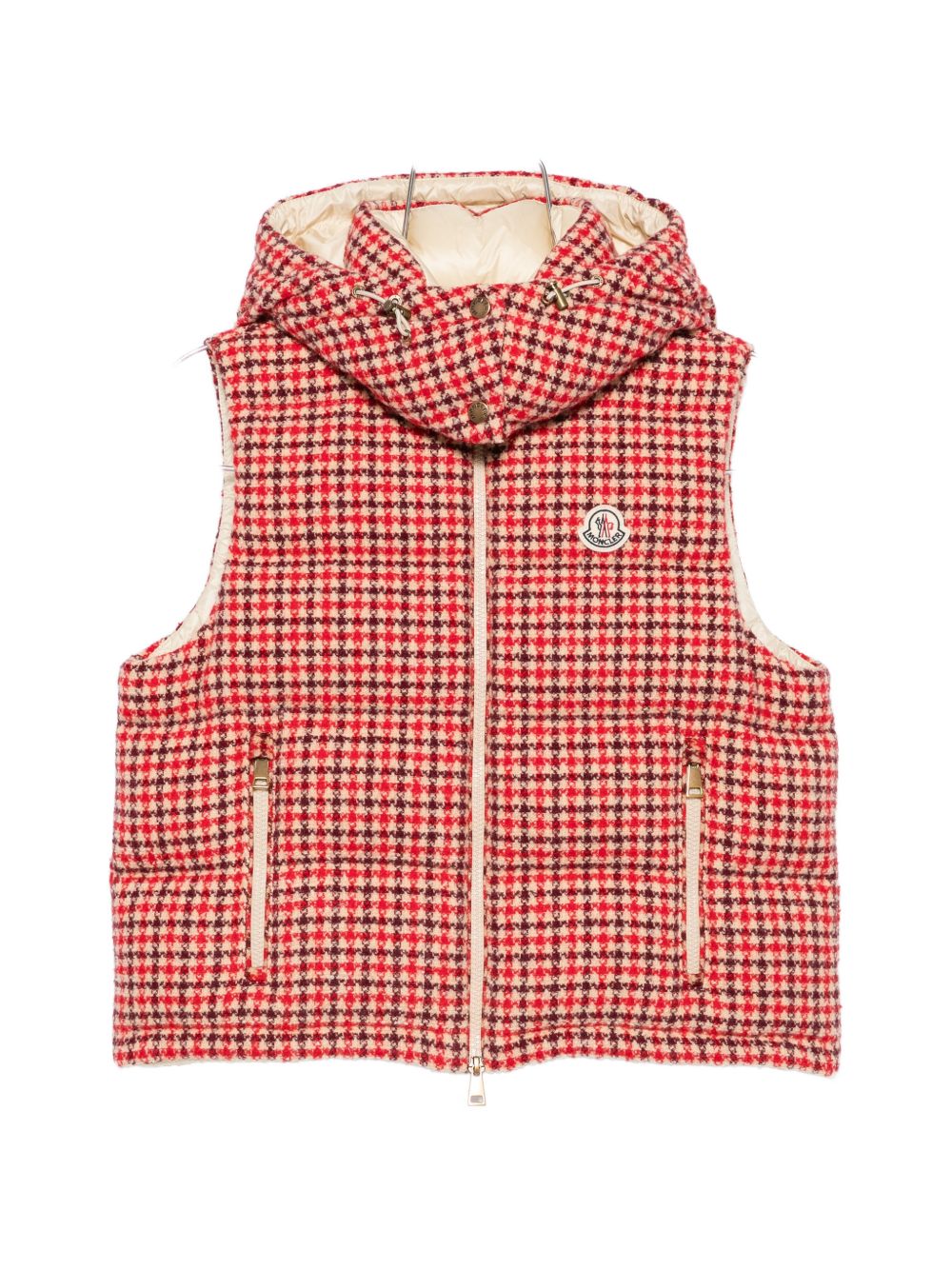 Gilet imbottito con motivo pied de poule in rosso 