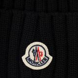 Berretto Tricot in lana logato in nero 